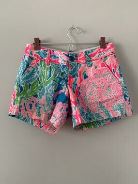 Lilly Pulitzer Callahan Lets Cha Cha Pink Green Blue Shorts Size 0